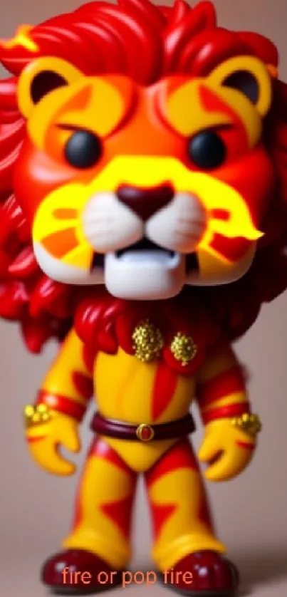 Vibrant lion figurine with striking red and yellow hues as mobile wallpaper.