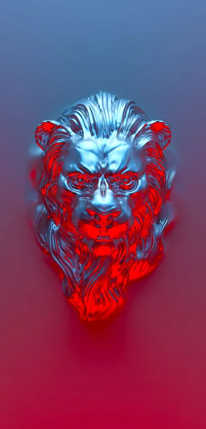 Vibrant lion head with red-blue metallic hues.