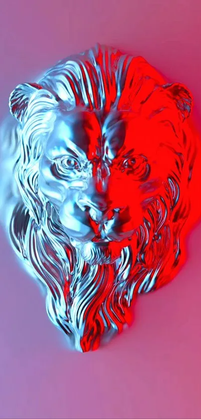 Red and blue metallic lion sculpture wallpaper.