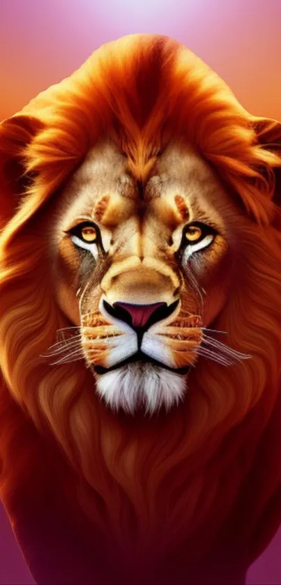 Majestic lion with a vibrant mane on mobile wallpaper.