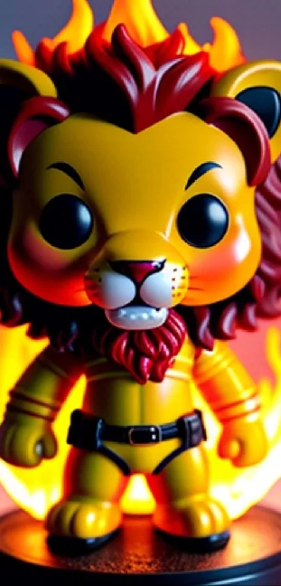 Vibrant lion toy with fiery aura art wallpaper.