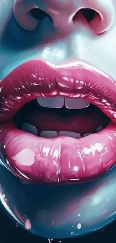 Vibrant digital artwork of glossy pink lips