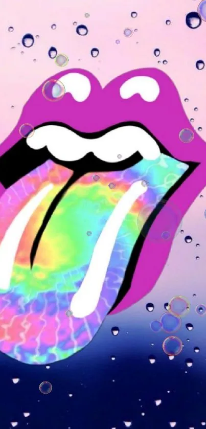 Psychedelic lips on vibrant gradient background.