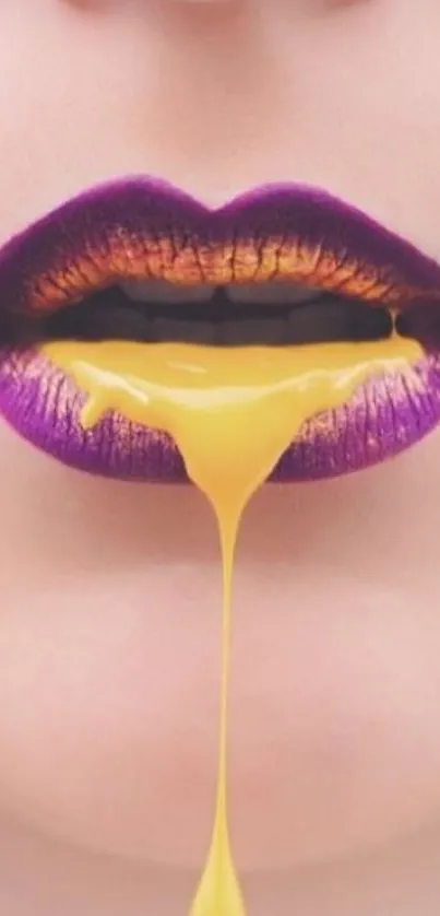 Vibrant purple and yellow lip art wallpaper.