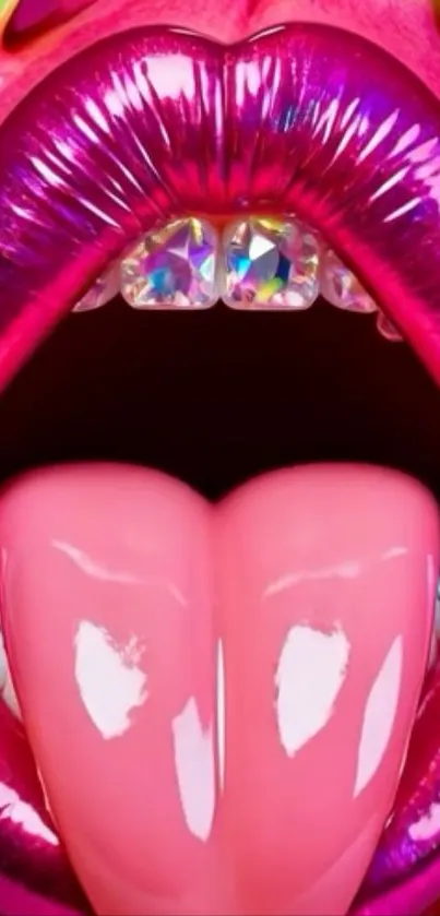 Glossy pink lips with vibrant colors