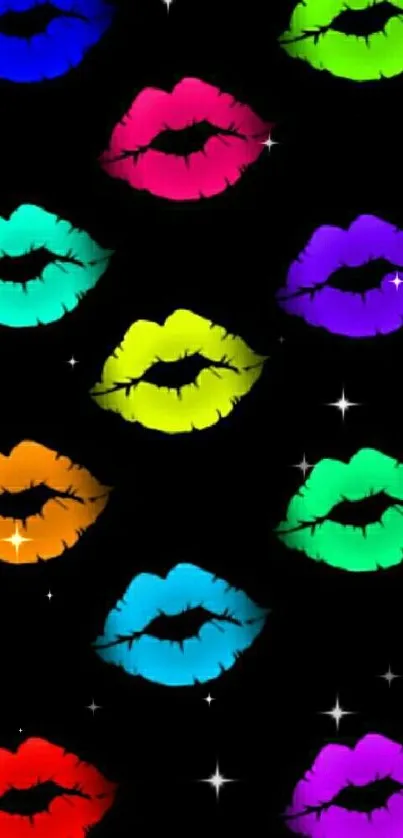 Colorful lips on black wallpaper for mobile phones.