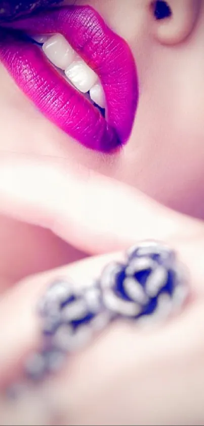 Close-up of vibrant purple lips with a stylish design.