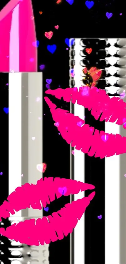 Bold pink lipstick and kiss prints mobile wallpaper.