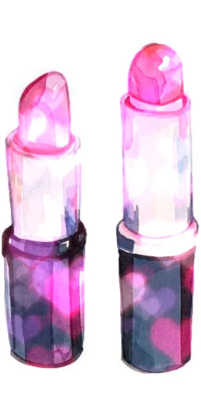 Watercolor illustration of colorful lipsticks in a row.