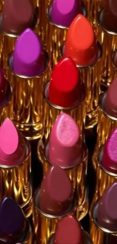 A vibrant collection of colorful lipsticks arranged artistically.