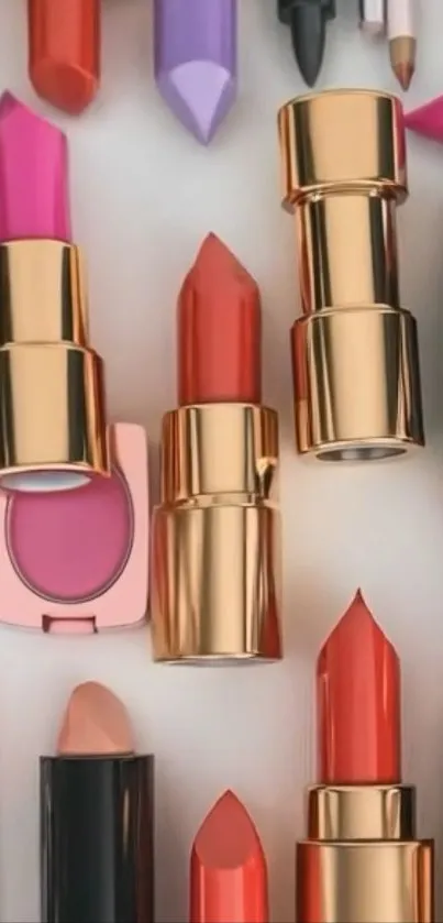 Assorted vibrant lipstick wallpaper with various colorful shades.