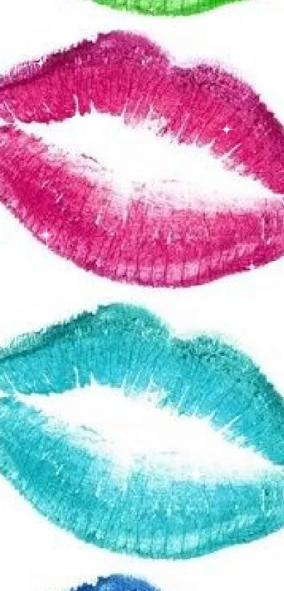 Colorful lipstick kiss pattern wallpaper for mobile phones.