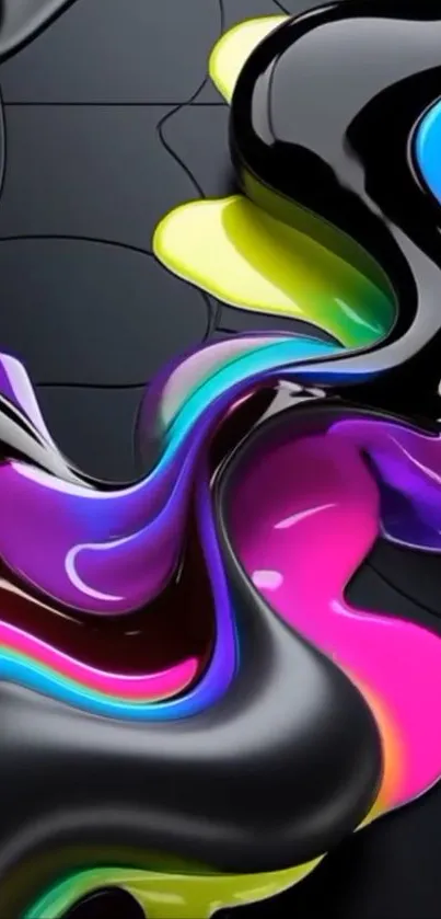 Vibrant liquid art wallpaper with colorful flowing design.