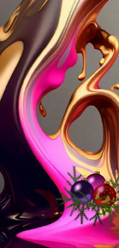 Vibrant abstract liquid flow in pink, purple, and gold hues.