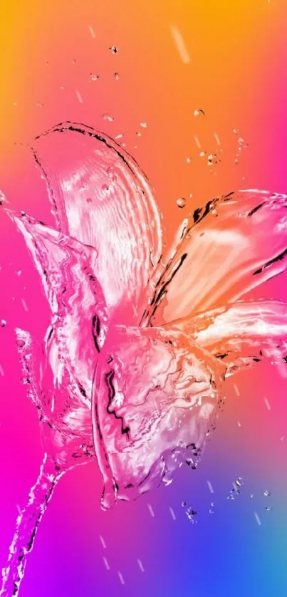 Vibrant liquid flower with a colorful gradient backdrop.