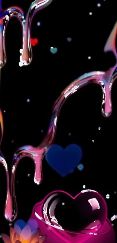 Colorful abstract liquid heart wallpaper with vibrant swirls.