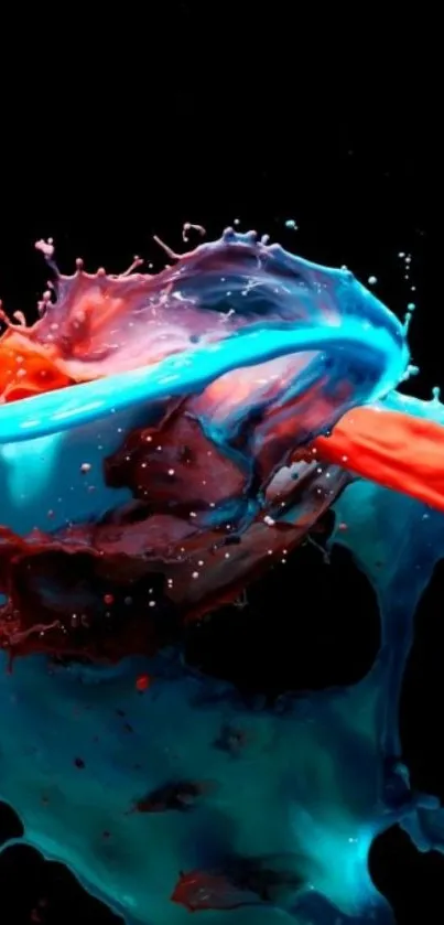 Vibrant red and blue liquid splash on a black background.