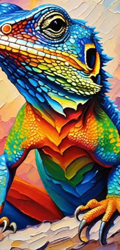 Vibrant and colorful lizard art wallpaper for mobile devices.