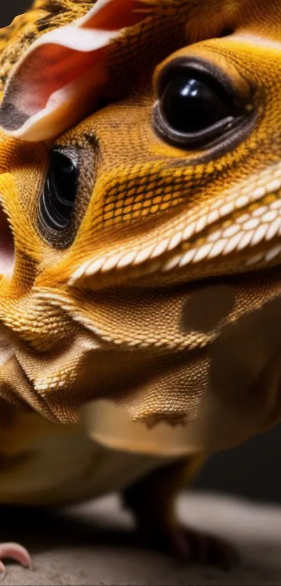 A vibrant orange lizard close-up with detailed textures and patterns.