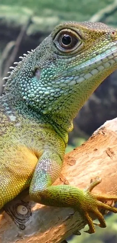 Lizard resting on a branch in vivid detail.