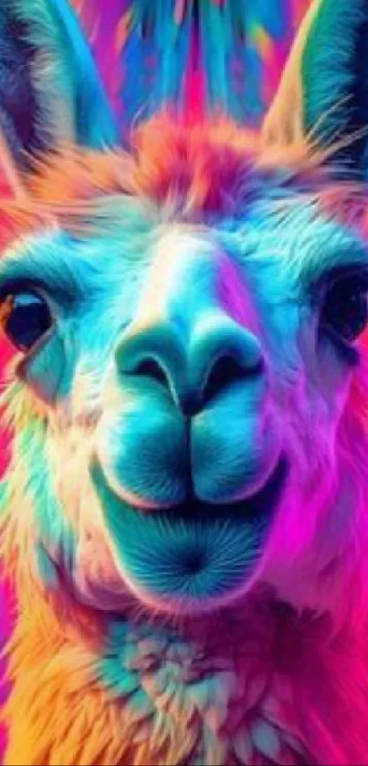 Colorful neon llama wallpaper for phones.