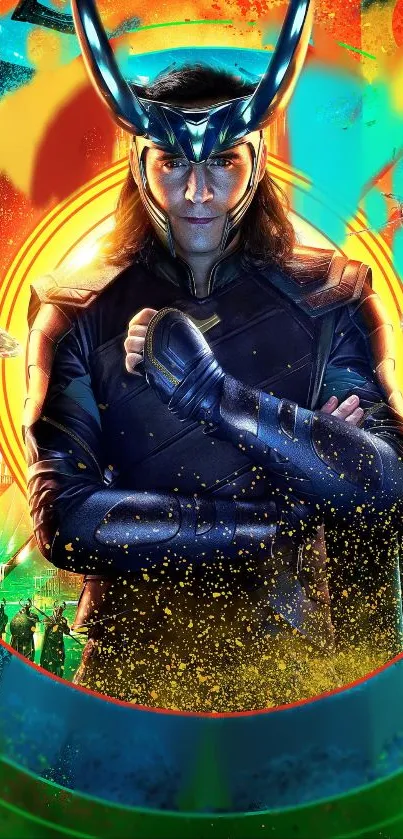 Vibrant Loki wallpaper with dynamic colors and striking imagery for mobile phones.