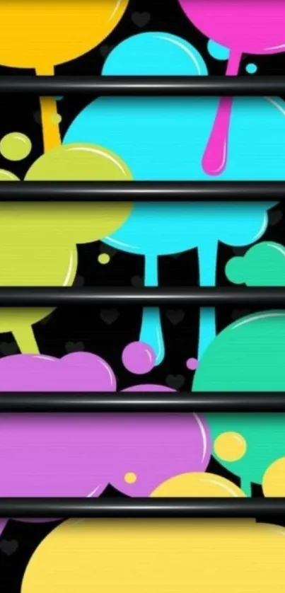 Vibrant lollipop wallpaper with black background and bright abstract spheres.