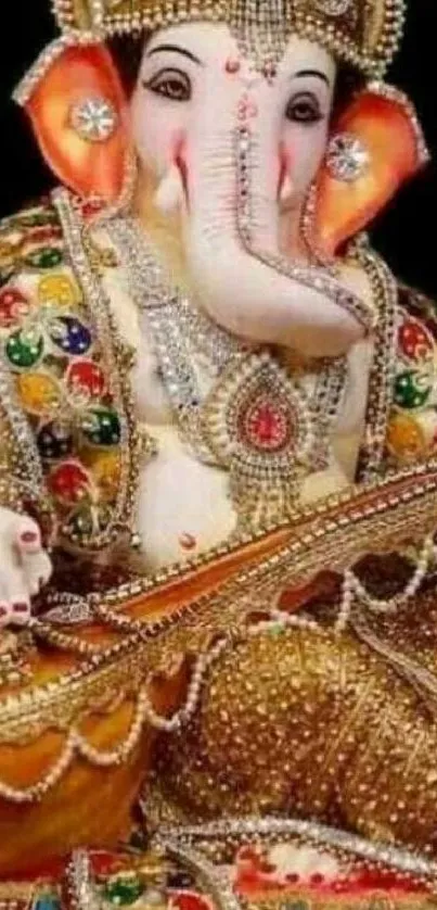 Vibrant depiction of Lord Ganesha in jeweled attire for phone wallpaper.