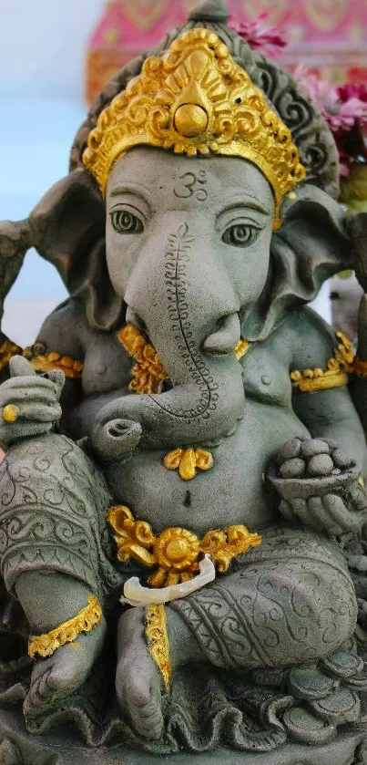 Vibrant Lord Ganesha statue with detailed craftsmanship and ornate design.