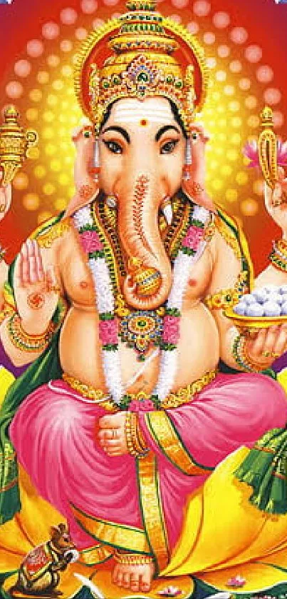 Vibrant illustration of Lord Ganesha with vivid colors and intricate details.