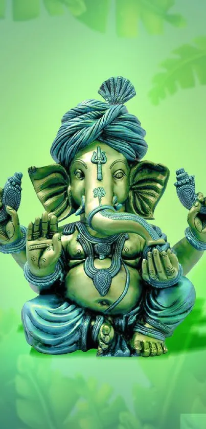 Vibrant Lord Ganesha with tropical leaves background.