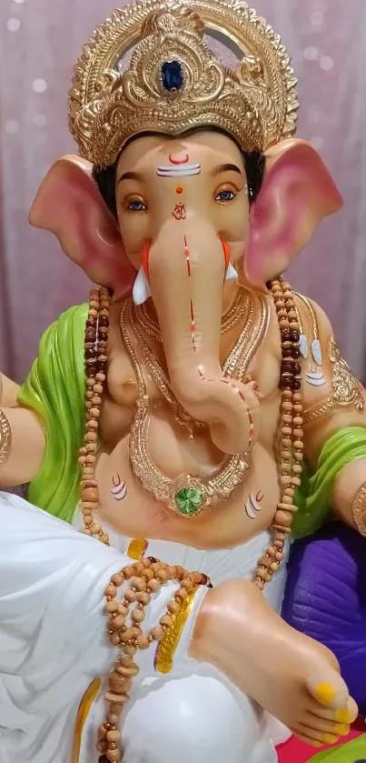 Vibrant depiction of Lord Ganesha in traditional attire and colorful ornaments.