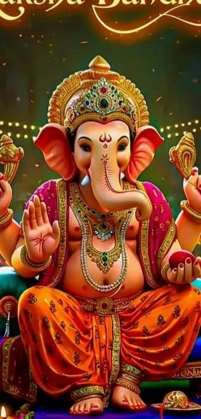 Colorful image of Lord Ganesha in a festive setting.