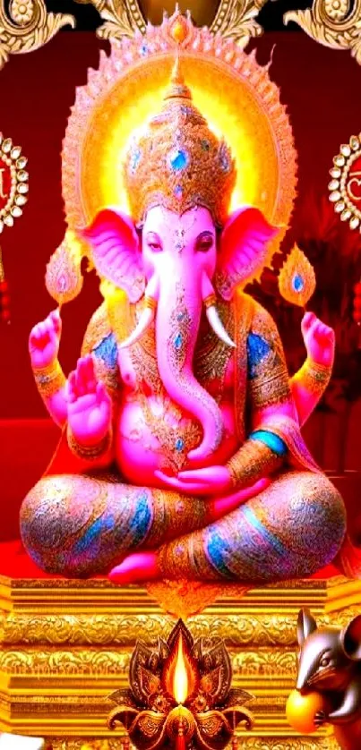 Colorful Lord Ganesha illustration on wallpaper.