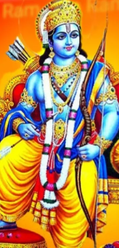 Colorful depiction of Lord Rama with vibrant traditional attire.