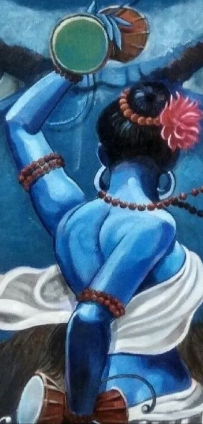 Colorful Lord Shiva mobile wallpaper in blue hues, showcasing artistic spirituality.