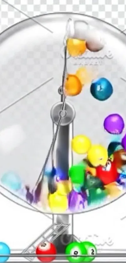 Colorful lottery balls in transparent spinner machine.