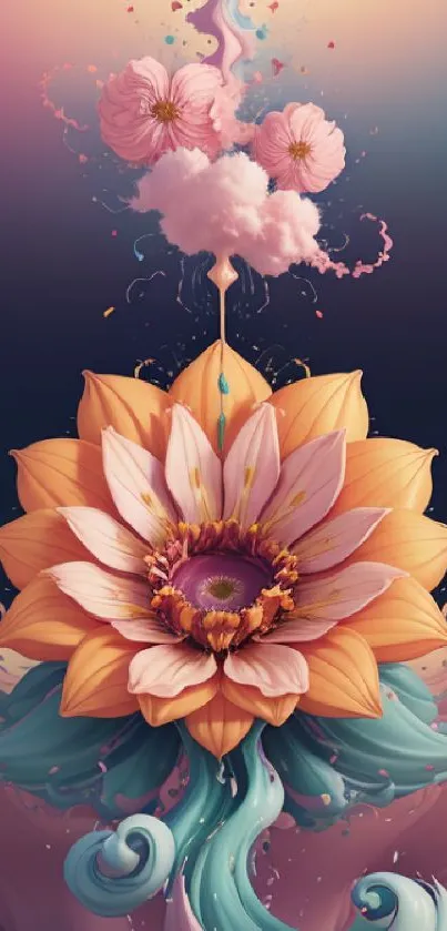 Artistic lotus blossom with vibrant colors in a digital wallpaper design.