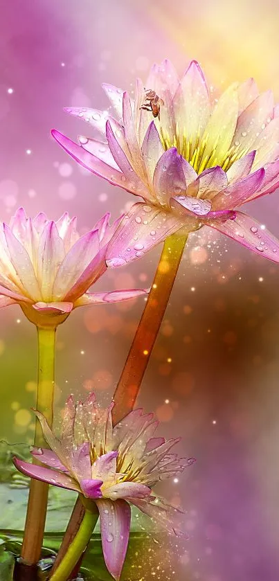 Elegant pink lotus blossoms with sparkling effects.