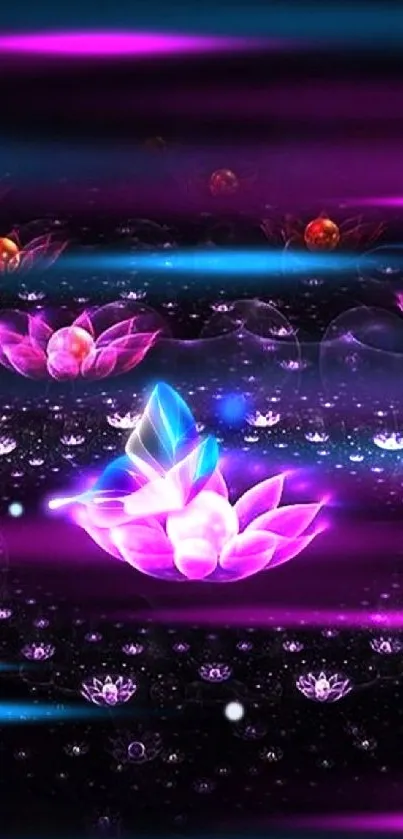 Vibrant digital art with glowing purple lotus.