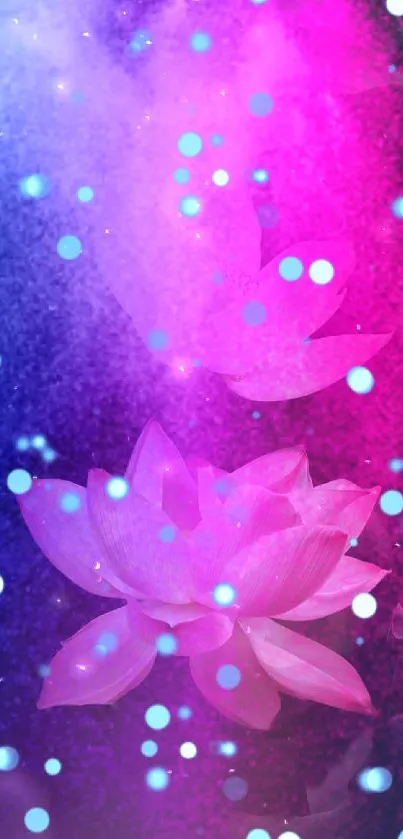 Vibrant pink lotus flower on a colorful background.