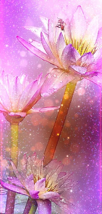 Vibrant lotus flower with pink hues and light effects on mobile wallpaper.