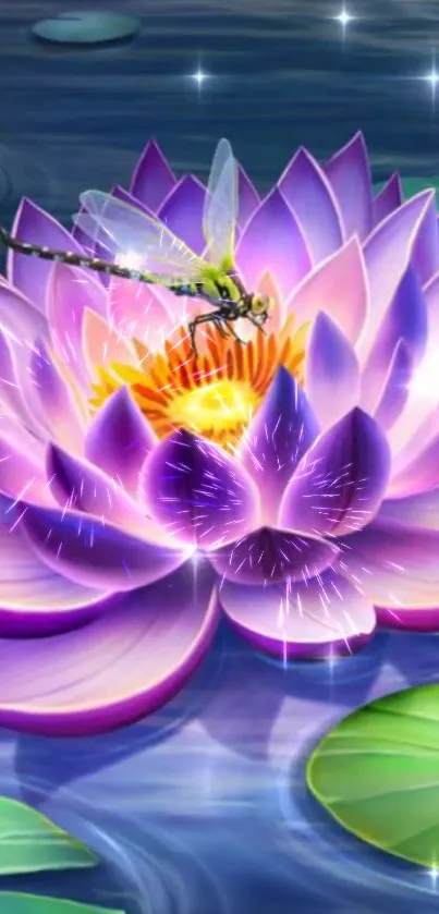 Colorful lotus and dragonfly wallpaper with serene natural beauty.