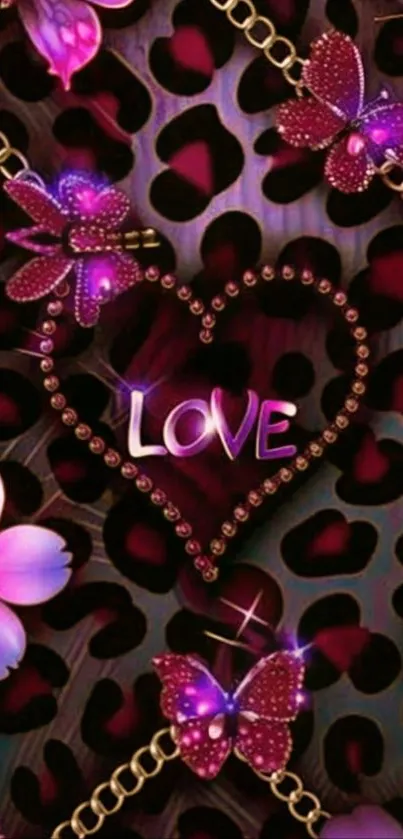 Vibrant mobile wallpaper with butterflies and love theme.