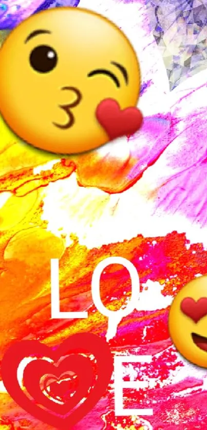 Colorful artistic wallpaper with love emojis.