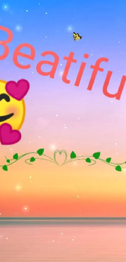 Love emoji on vibrant sunset gradient wallpaper.