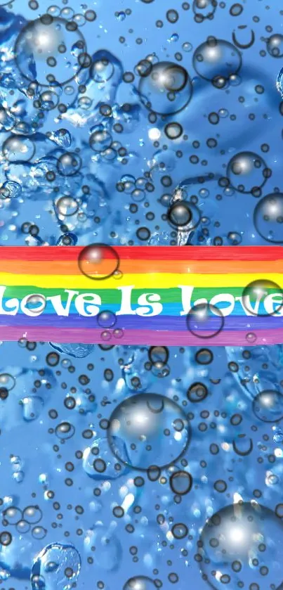 Rainbow love on blue bubble background wallpaper.