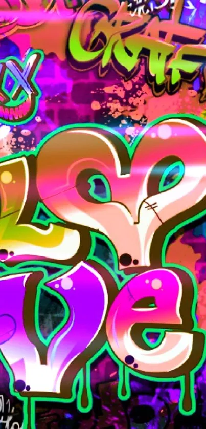 Colorful graffiti art with love theme in vibrant letters.