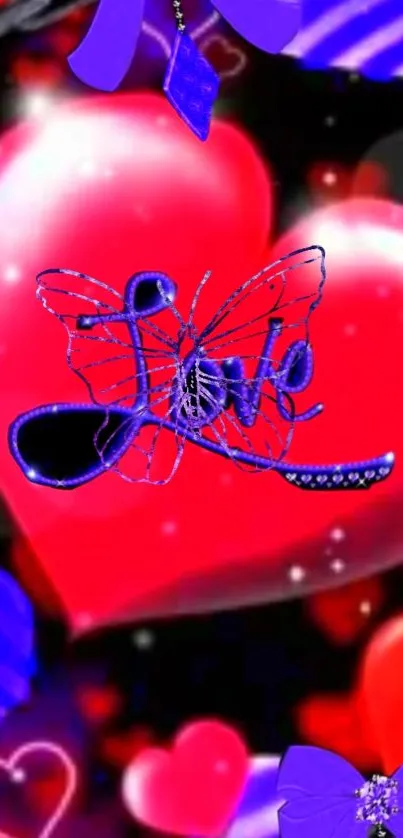 Vibrant heart with butterfly design wallpaper