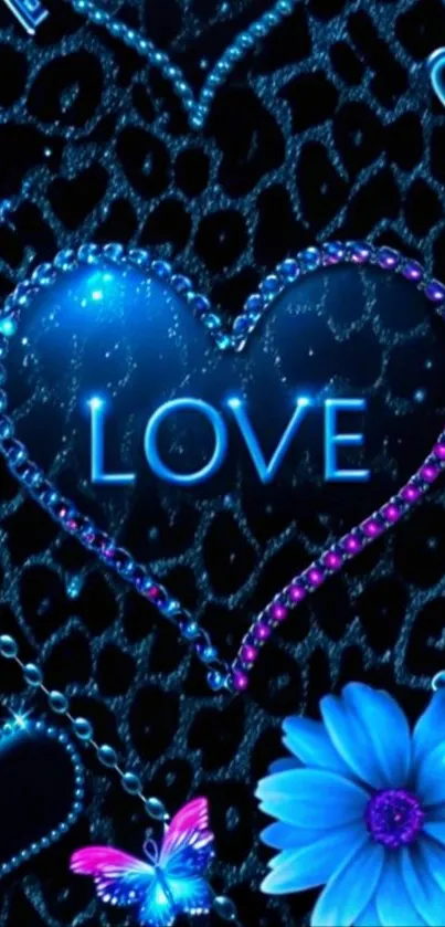 Vibrant heart wallpaper with glowing blue and pink accents.